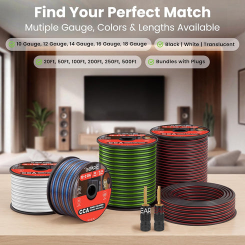 16 100 ft,16 GEARit Gauge Speaker Wire Gauge Wire with Foot Markers & Polarity Markings,Flexible Speaker Cable for Car