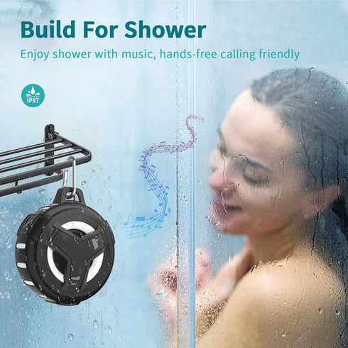 EBODA Bluetooth Shower Speaker, Portable IP67 Waterproof Wireless Speaker with LED Light, True Wireless Stereo,