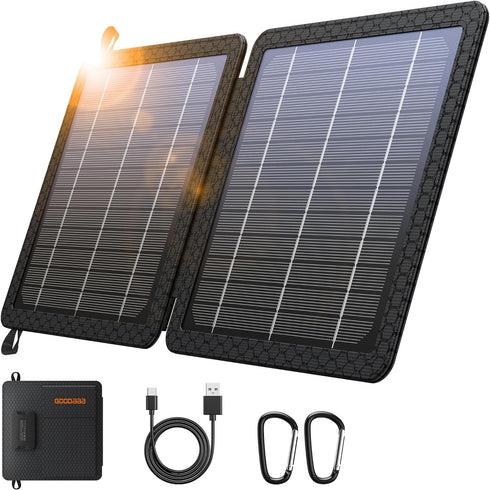 GOODaaa 10W Portable Solar Charger, Dual USB Outputs, Foldable Size, 24% High Conversion Efficiency, Waterproof &