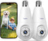 Hugolog 2K Light Bulb Security Cameras, Wireless Outdoor Cameras with AI Motion Detection, 360° Auto Tracking, 24/7