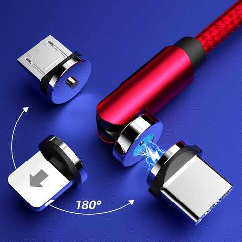 540° Rotating Magnetic Charging Cable (Red 4-Pack 3/3/6/6ft), 3 in 1 USB C Magnetic Phone Charger Cable, 2.4A Fast