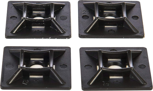 GTSE 100 Pack Black Zip Tie Mounts - 1" Adhesive Mounting Squares for Wire Bundles, UV Resistant