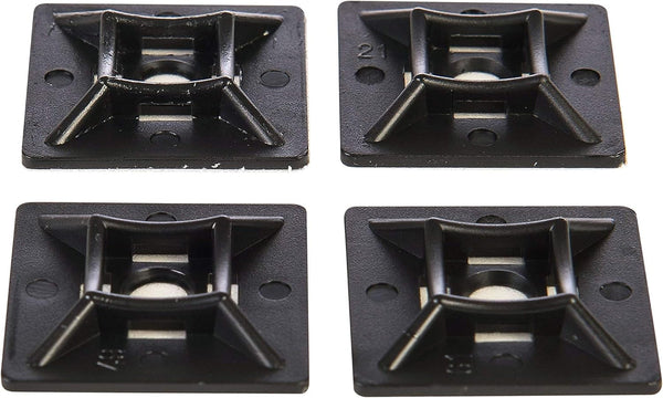 GTSE 100 Pack Black Zip Tie Mounts - 1" Adhesive Mounting Squares for Wire Bundles, UV Resistant
