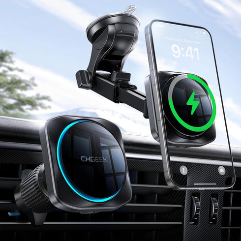 CHGeek 15W Magsafe Car Mount Charger, Wireless Magnetic Phone Holder for iPhone 15 14 13 12