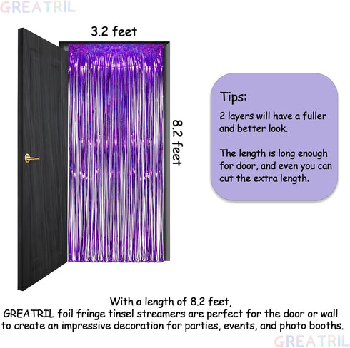 Purple Tinsel Curtain Party Backdrop, GREATRIL Foil Fringe Curtain for Hunters Mermaid Themed Decorations, Pack of 2.