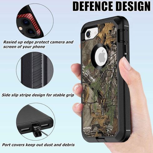 Compatible iPhone 7 Plus 8 Plus Case with Screen Protector, Rugged Heavy Duty Camo Case for Men, Shockproof 3-Layer