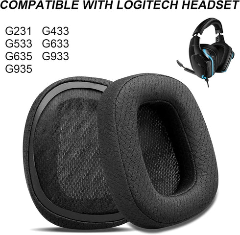 Replacement Ear Pads for Logitech G533 G633 G935, GVOEARS Ear Cushions Compatible with Logitech G231, G433, G533, G633, G635, G933, G935 Headphones Premium Mesh Fabric Headset Ear Cups (Black)