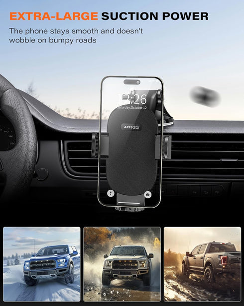 APPS2Car Car Phone Holder Mount - Dashboard/Windshield Holder for iPhone, Samsung, All Phones, Black