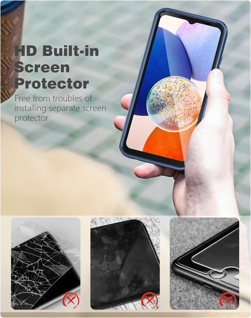 FNTCASE Shockproof Silicone Protective Phone Case for Samsung Galaxy A14-5G, Slim Dual Layer Rugged, Navy Blue