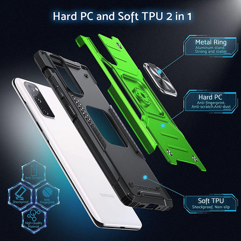Anqrp Galaxy S20 FE 5G Case, Military Grade Protective Cover with Enhanced Metal Ring Kickstand, Grass Green