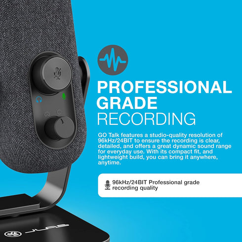 JLab Go Talk USB Microphone, Black, USB-C Output, Cardioid or Omnidirectional, Plug and Play with Volume Control