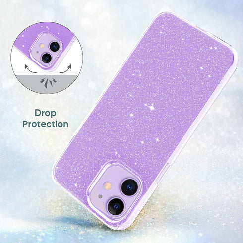 JJGoo iPhone 12/12 Pro Case, Crystal Glitter Designed, Sparkle Bling Shockproof Thin Slim Case, Clear Glitter