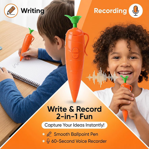 TailWaggers 60-Second Voice Recorder Pen with Playback - Cute Carrot-Shaped Audio Recorder & Smooth-Writing Ballpoint