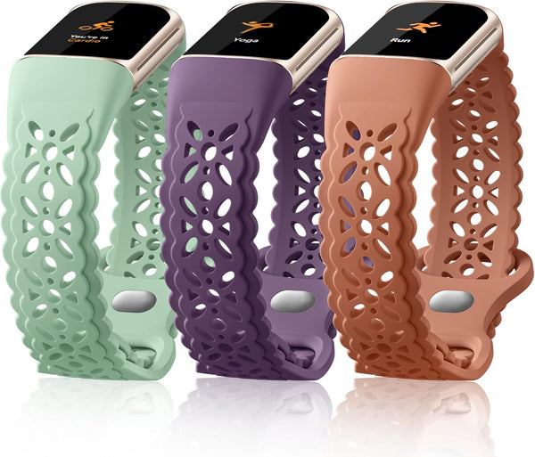 Maledan Floral Lace Band for Fitbit Charge 6 and Charge 5, Cute Soft Lilac Flower Pattern Sport Watch Strap