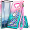 Case for Samsung Galaxy Note 9 with Screen Protector, Pink/Aqua, Sparkle Glitter Flowing Liquid, Ring Holder/Wrist Strap