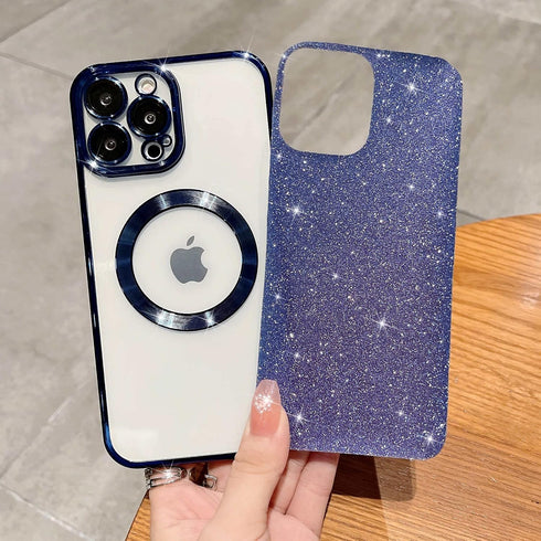 MGQILING iPhone 13 Pro Max Magnetic Glitter Case, Luxury Plating Bling Clear Phone Case with Camera Protector