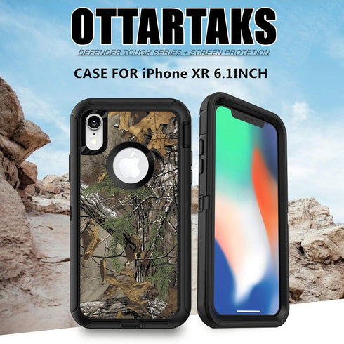 Compatible iPhone XR Case with Screen Protector - Camo Design, Shockproof 3-Layer Rugged Heavy Duty Case