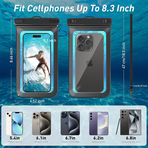 Waterproof Phone Pouch, Universal Case for iPhone 15 14 13 12 Pro Max XS Plus IPX8 Underwater Dry Bag for Cruise Travel