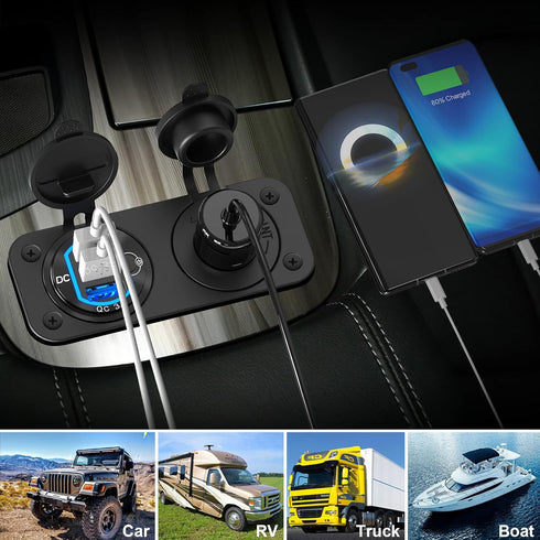 12 Volt USB Outlet Cigarette Lighter Socket: Ouffun 54W Multi QC3.0 Car USB Port with Power Switch for Car Boat RV