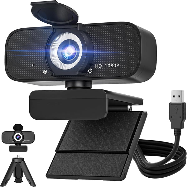SZGIARUY 1080P Full HD Webcam with Built-in Microphone and Rotatable Tripod, Privacy Cover,