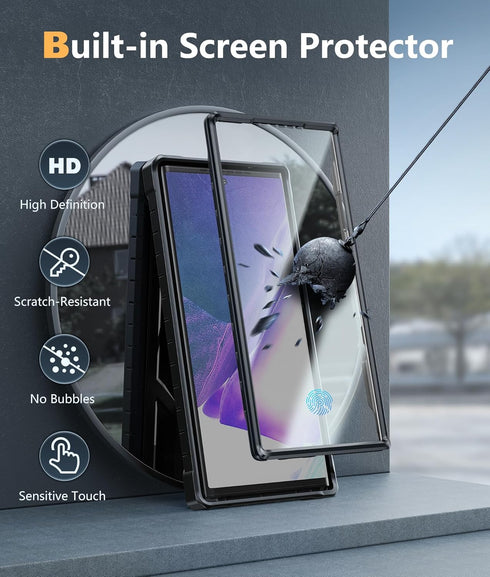 FNTCASE Samsung Galaxy Note 20 Ultra Case: Heavy Duty Matte Black, Military Grade Drop Proof, with Kickstand - 6.9"