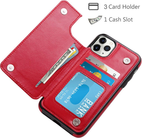 HianDier Wallet Case for iPhone 11 Pro Max, Slim Protective Case with Credit Card Slot (Red)