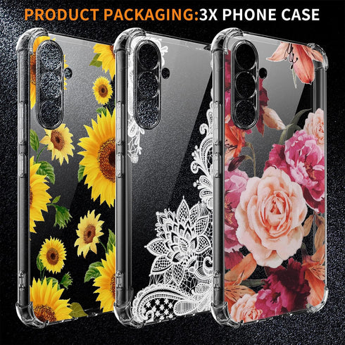 (3-Pack) Samsung Galaxy A14 5G Case, Soft Clear TPU Scratch-Resistant Drop Protection Phone Cover with Flower