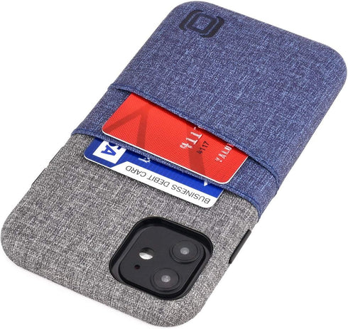 Dockem Wallet Case for iPhone 11, Built-in Metal Plate for Magnetic Mounting & 2 Card Holders (Blue & Grey)