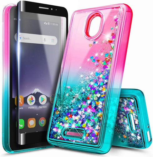 NZND Case for Wiko Ride 2 (U520AS) with Tempered Glass Screen Protector, Glitter Liquid Floating Case