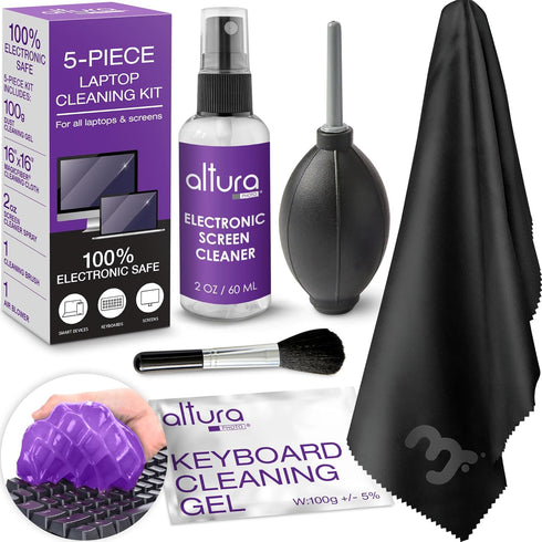 Altura Photo Laptop Cleaning Kit 5 pc, Includes Screen Cleaner, Air Blower, Brush, Gel, & Microfiber Cloth