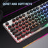 Typewriter Style Gaming Keyboard with Metal Panel, Rainbow LED Backlit, Round Keys, Light Up USB Wired Retro 104 Keys