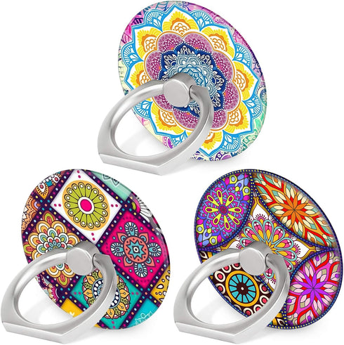 Bonoma Cell Phone Ring Holder Stand, 3 Pack Colorful Mandala 360 Rotation Universal