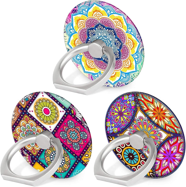 Bonoma Cell Phone Ring Holder Stand, 3 Pack Colorful Mandala 360 Rotation Universal
