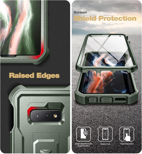 Dexnor Case for Samsung Galaxy S10e - Built-in Screen Protector and Kickstand, Heavy Duty Protection (Army Green)