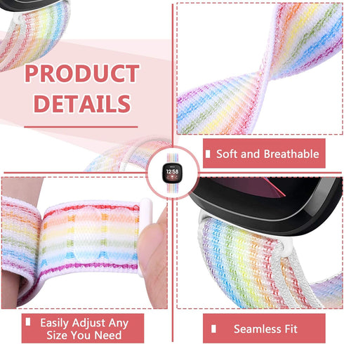 Soft Breathable Nylon Bands Adjustable Replacement Strap for Fitbit Versa 4/Sense 2/Versa 3/Fitbit Sense