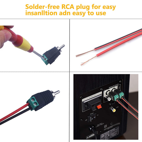 RCA Plugs for Speaker Wire, RCA to AV Screw Terminal Connector, Solderless Adapter for Audio/Video
