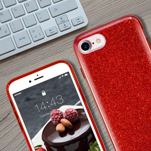 MATEPROX Glitter Bling Sparkle Case for iPhone 7/8/SE - Cute Girls Women Protective (Red)