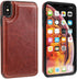 iPhone Xs Max Wallet Case, OT ONETOP Premium PU Leather with Card Holder, Brown, 6.5 Inch