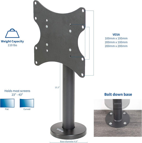 VIVO Swivel Bolt-Down TV Stand for 23 to 43 inch Screens, Sturdy Tabletop VESA Mount Display