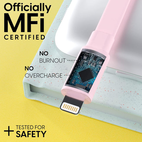 TALK WORKS Flat Lightning Charging Cable 5-7' Pale Pink for iPhone 14/Plus/Pro/Pro Max, 13/Pro/Pro Max, 12/11/10/8