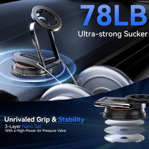Tigowos 360Adjustable Vacuum Magnetic Phone Holder for Cars/Shower/ Mirror/Gyms/ Kitchen/Bathroom,[Detachable Phone