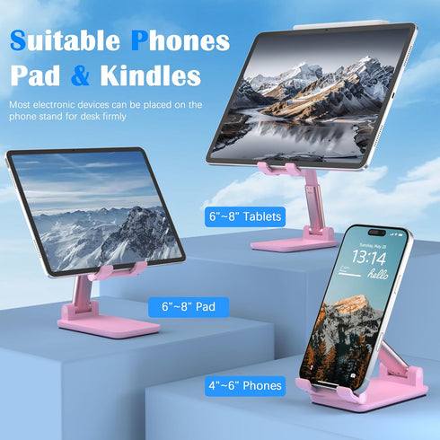 HZZADZXW 4-8 Inch Cell Phone Stand, Adjustable Angle and Height Cell Phone Holder for Desk, Foldable and Portable