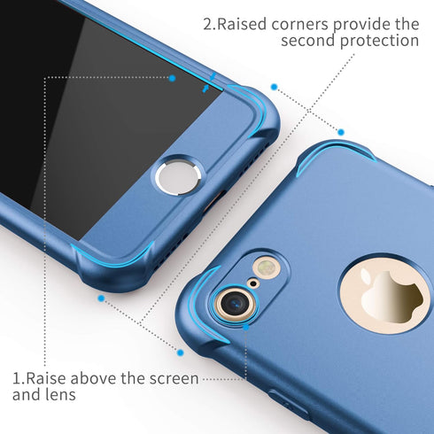 ORETECH iPhone 7/8 Case with 2 Pack HD Screen Protector, 360° Full-Body Silicone Soft TPU Protective Cover, Blue