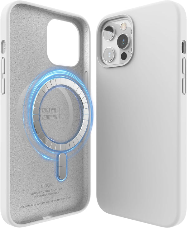 elago Magnetic Case for iPhone 12 Pro Max (6.7 inch) - White, Soft Grip Silicone, Built-in Magnets, Compatible with