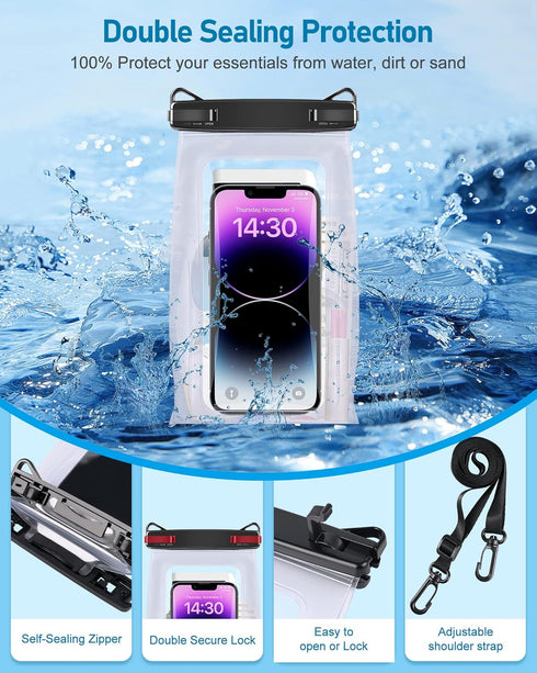 Large Waterproof Phone Pouch, Universal Phone Waterproof Case for iPhone 15 14 13 12 Pro Max Galaxy S22 S21 IPX8 Water