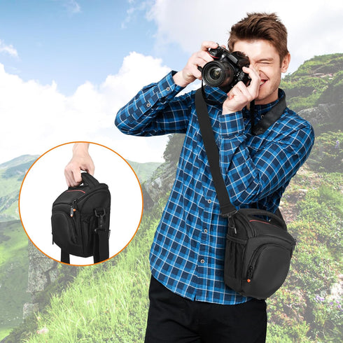 FOSOTO DSLR SLR Compact Camera Bag for Nikon D5100 D5300 D90, Canon T4 T5 600D 650D, with Waterproof Rain Cover