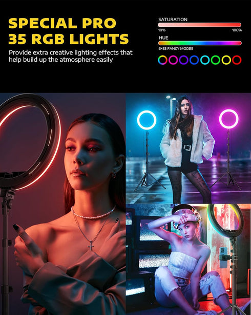 Kaiess 10.2" Selfie Ring Light with 65" Adjustable Tripod Stand & Phone Holder for Live Stream/Makeup, Dimmable LED
