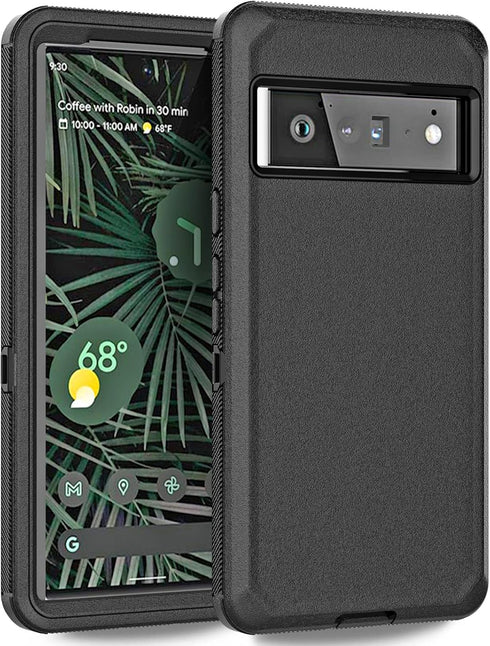 Anloes Case for Google Pixel 6, Heavy Duty Shockproof Dustproof Rugged Defender 3 in 1 Bumper Cover, Black