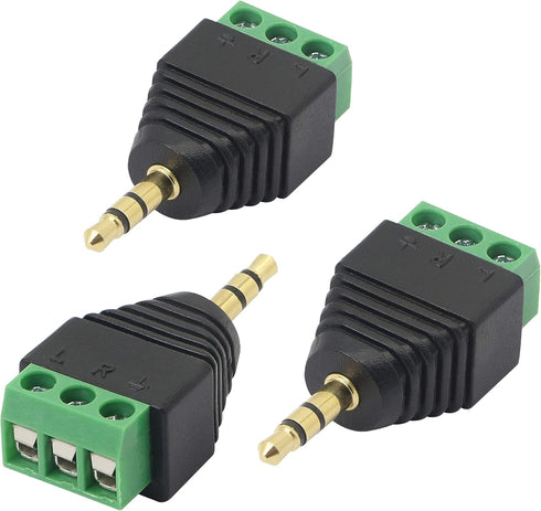 GELRHONR 3.5mm 3 Pole Screw Terminal Converter - TRS Stereo Male to AV 3 Screw Terminal Solderless Block (3-Pack)