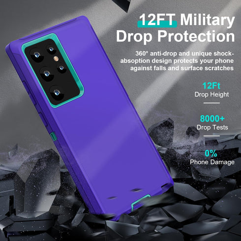 FEIYAR HOME Samsung Galaxy S22 Ultra Case, Military Grade Shockproof with 2 Camera Lens Protectors, Purple Green